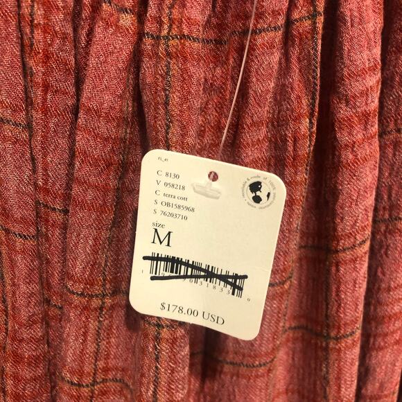 Free People Lily Anne Maxi Dress Plaid Ruffle Hem BackTie Rose Terracotta M - Picture 12 of 15